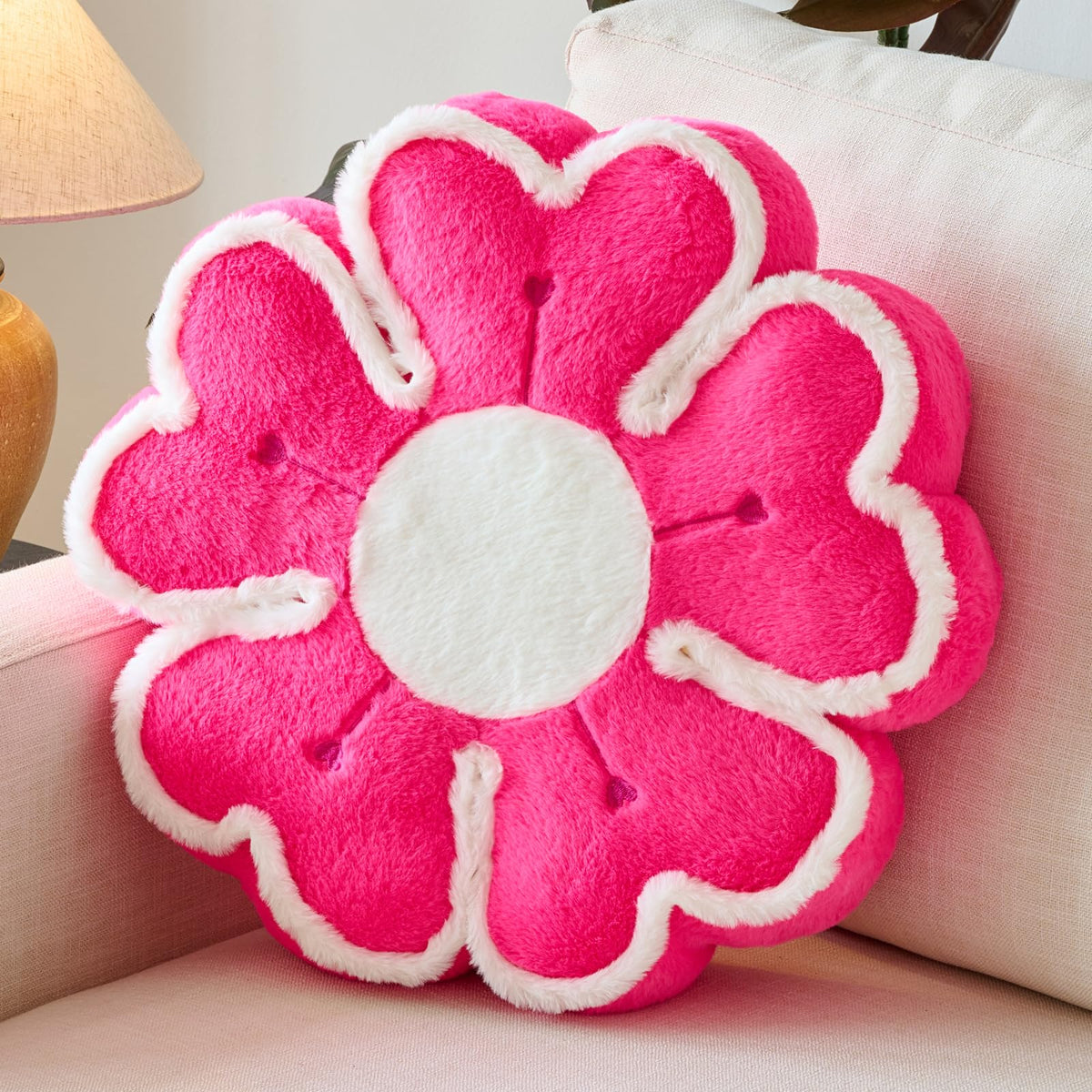 Flower Shaped Decorative Throw Pillow Cushion for Bed Couch, Cute Flower Plush Throw Pillows Home Decor Floor Pillow Seating Cushions (Beige, 13.7 Inches)
