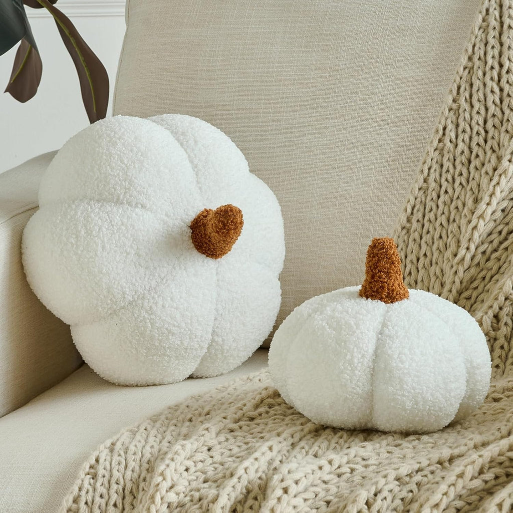 Pumpkin Pillows, Halloween Fall Room Décor (White, 8.6 Inches)