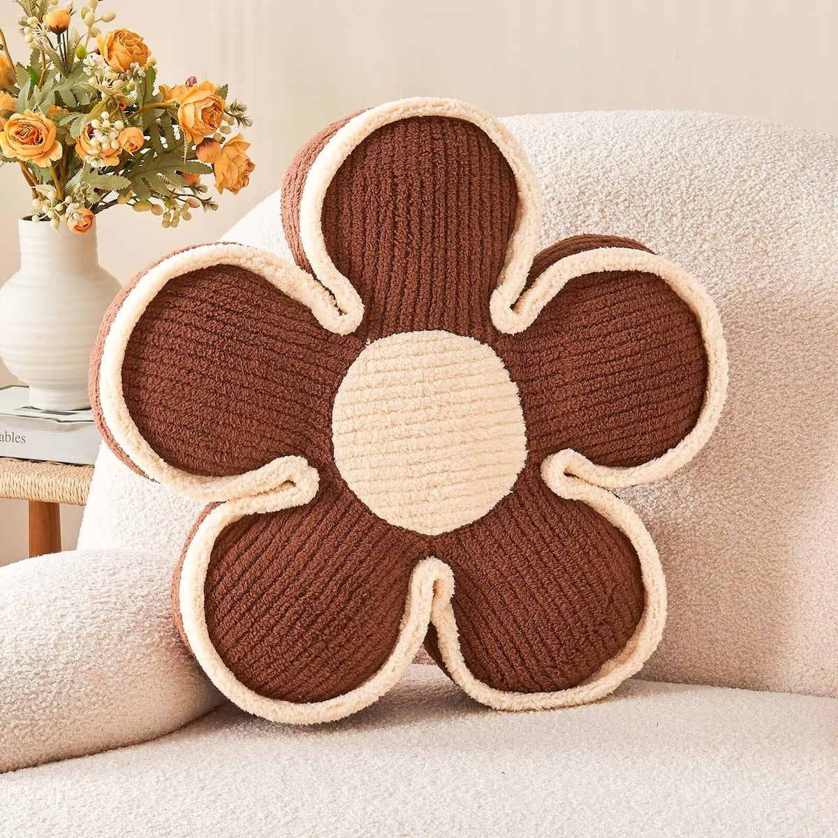 Kcvvcr Soft Flower Shaped Floor Cushion, Plush Decorative Throw Pillow, Cute Seating Cushion, Room Decor Pillow for Sofa Couch Bed (13.7 Inch, Black)