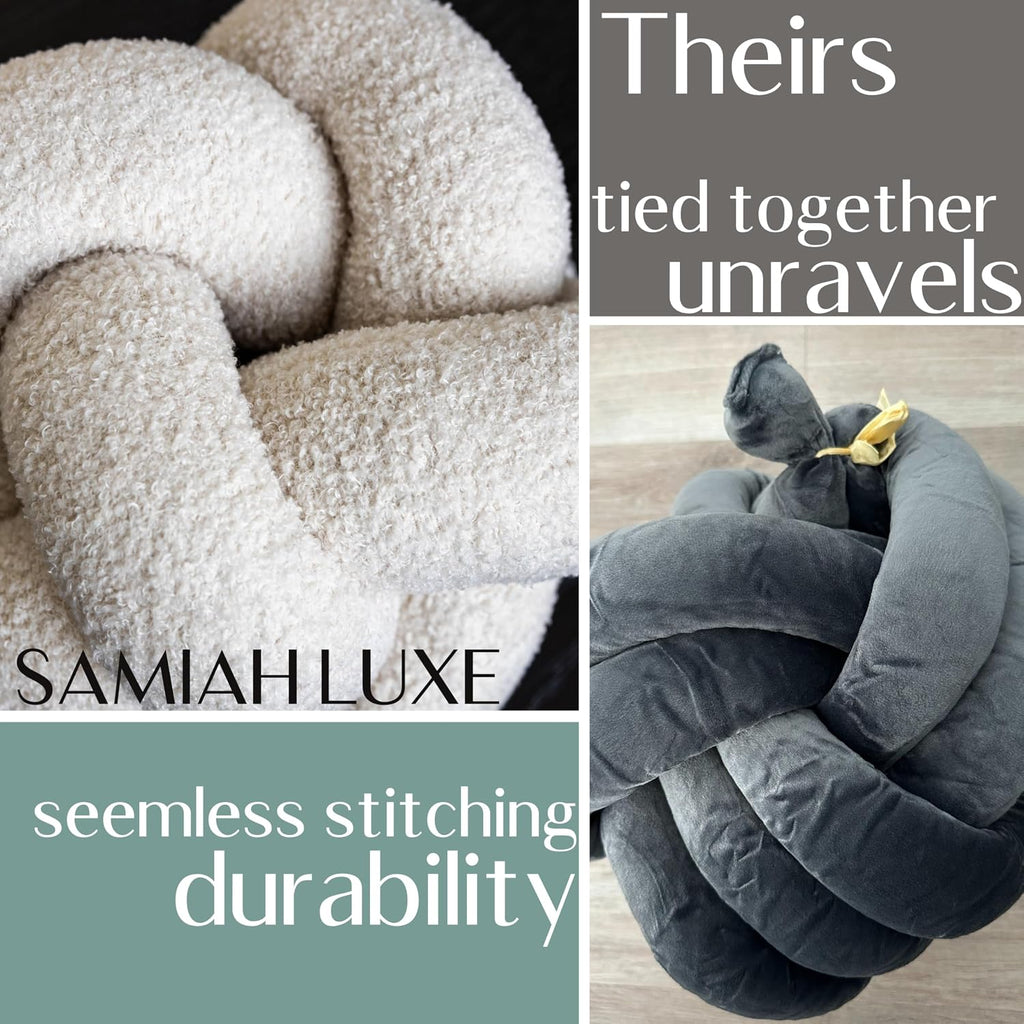SAMIAH LUXE Charcoal Black Teddy Boucle Knot Pillow Ball 12", Permanently Stitched Knotted Decorative Throw Pillow, Natural Kapok Fill, Round Accent Pillow for Couch Sofa Bed, Boho Home Decor