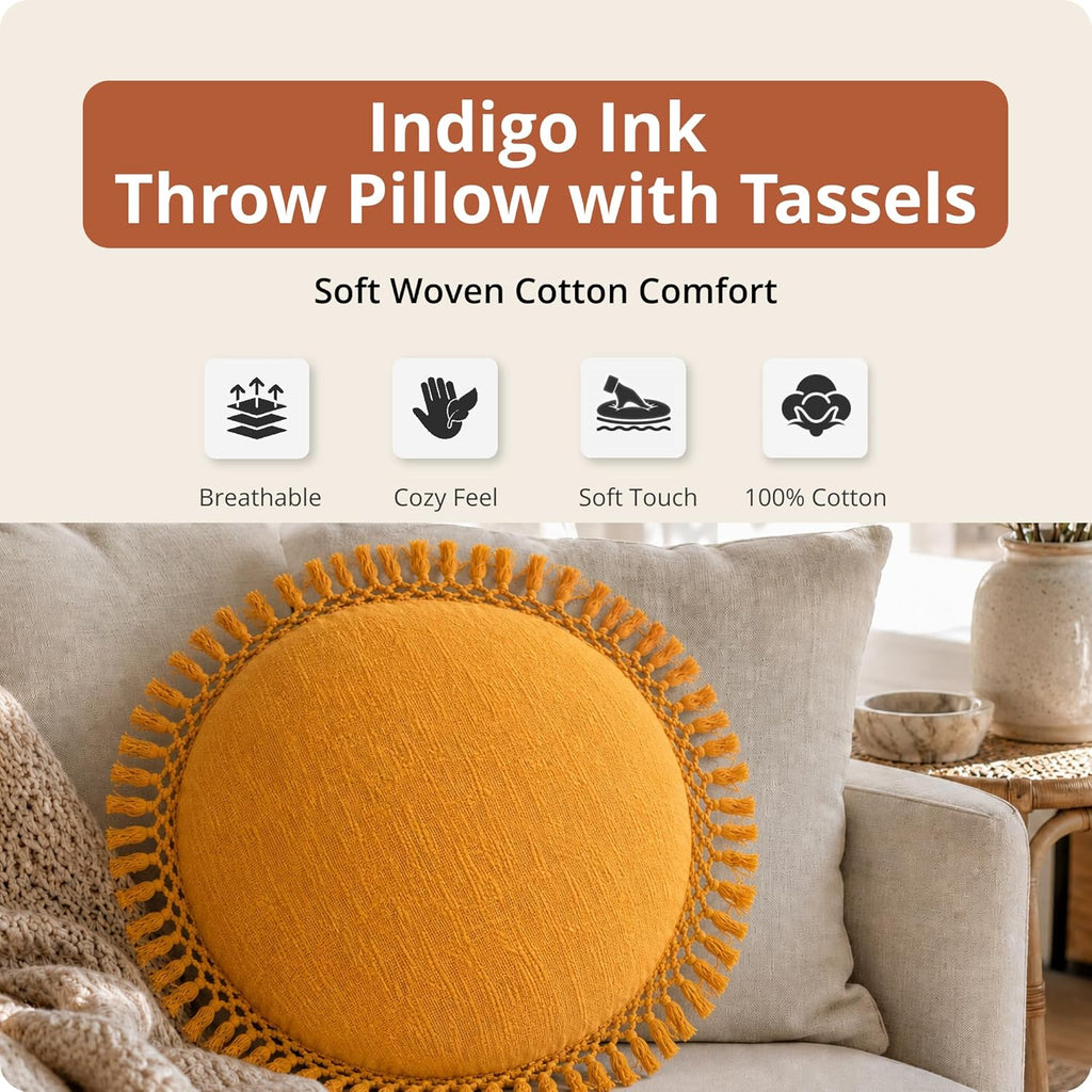 Indigo Ink Tufted Medallion Round Pillow, Yellow, 20 x 20 in