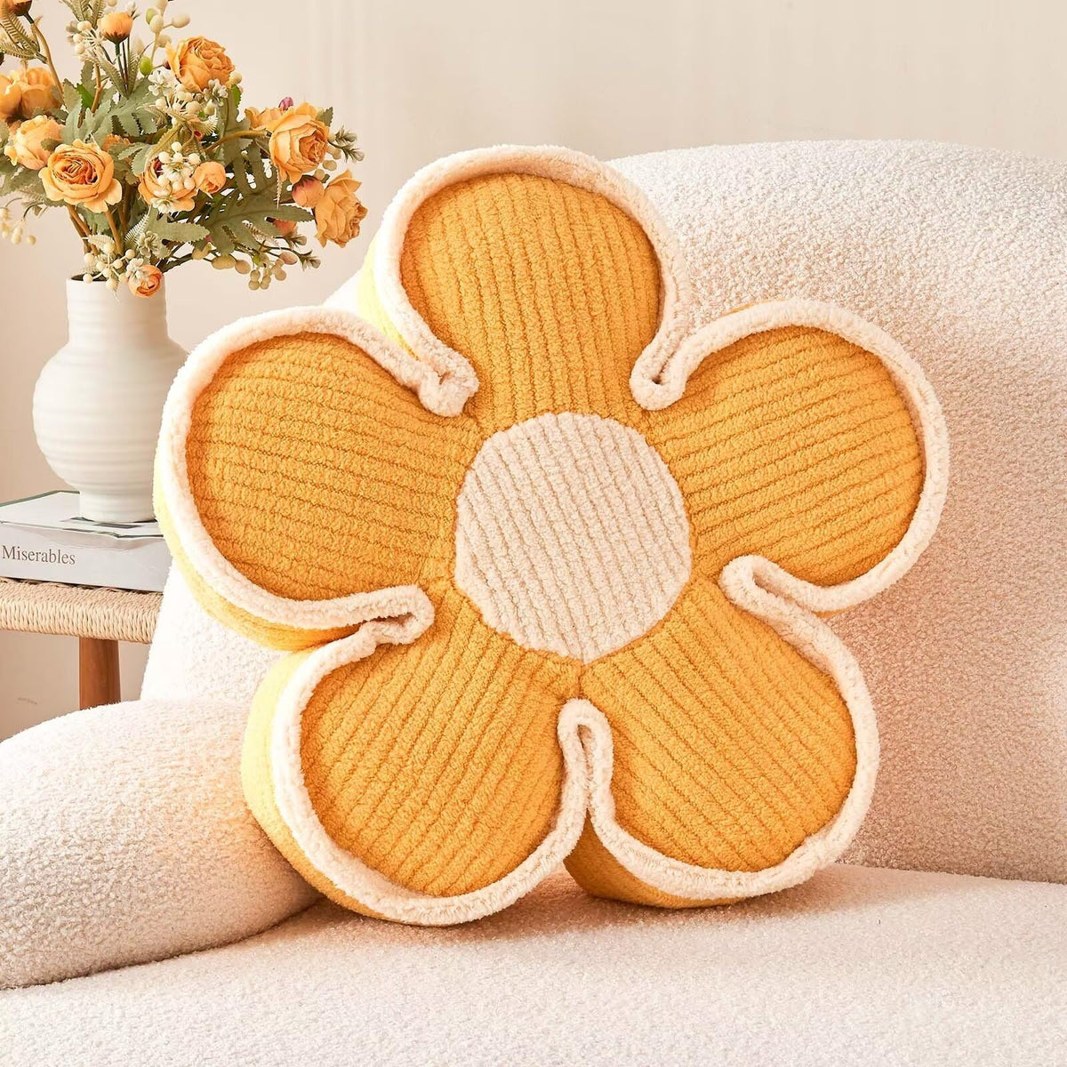 Kcvvcr Soft Flower Shaped Floor Cushion, Plush Decorative Throw Pillow, Cute Seating Cushion, Room Decor Pillow for Sofa Couch Bed (13.7 Inch, Black)