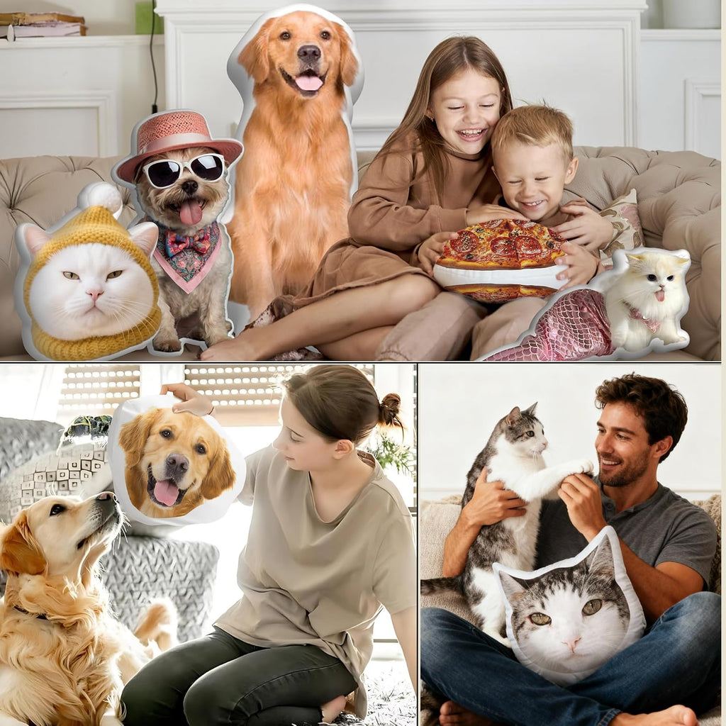Custom Pet Pillow with Photo - Personalized Face Dog Cat Shaped Pillow - Personlized Pet Memorial Gifts for Loss of Dogs - Birthday Gift for Pets Lover - White Elephant Gift for Mom Dad