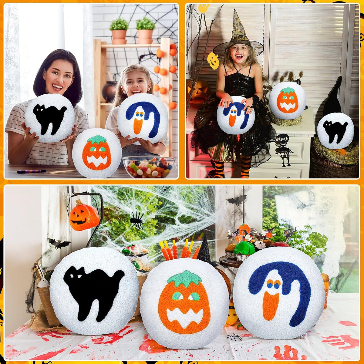 Suzile Halloween Throw Pillows, Boo Cute Spooky Decor, Pumpkin, 3 Pcs