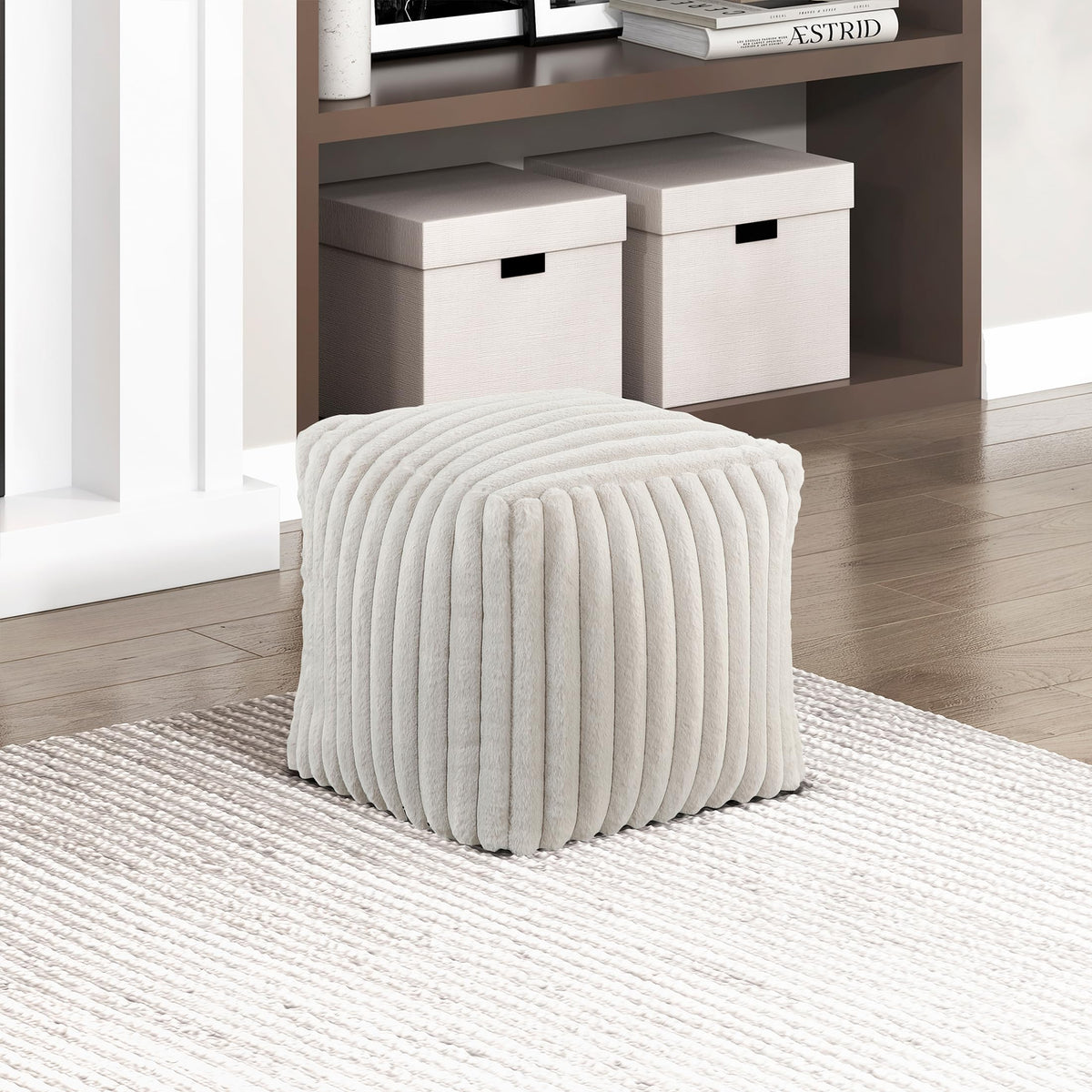 Lexicon Pouf Ottoman, Round Ottoman Foot Rest, Chenille Fabric Pouf, Small Foot Stools for Couch with Filling for Living Room/Bedroom, Multi-Color
