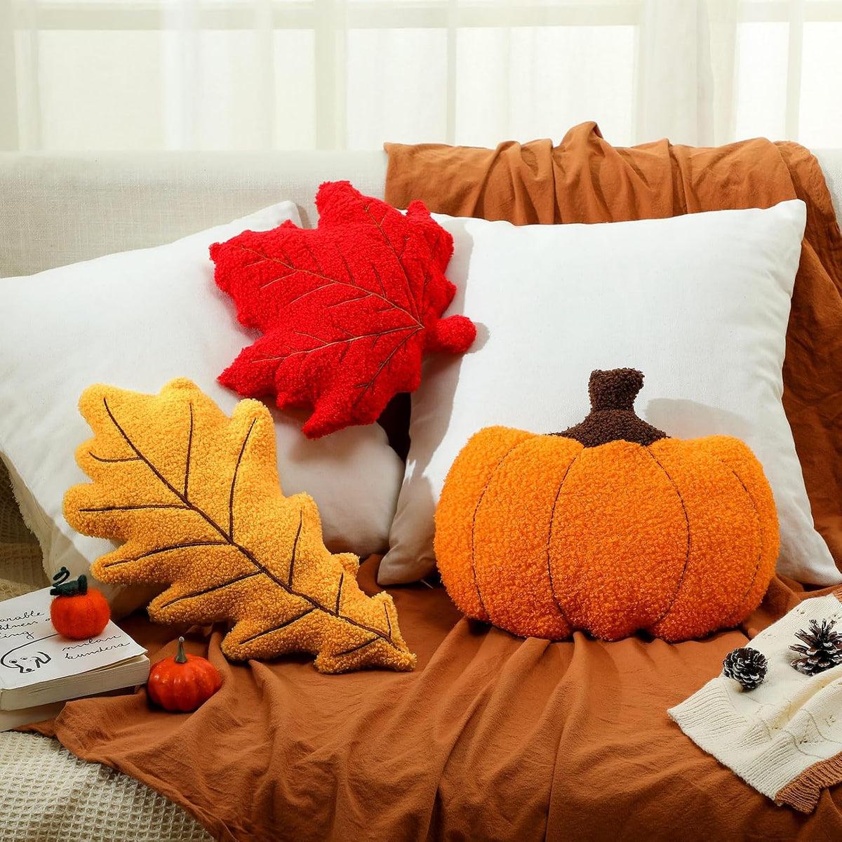 Huwena 3 Pcs Fall Throw Pillows Pumpkin Decor Thanksgiving Pillow Cushions