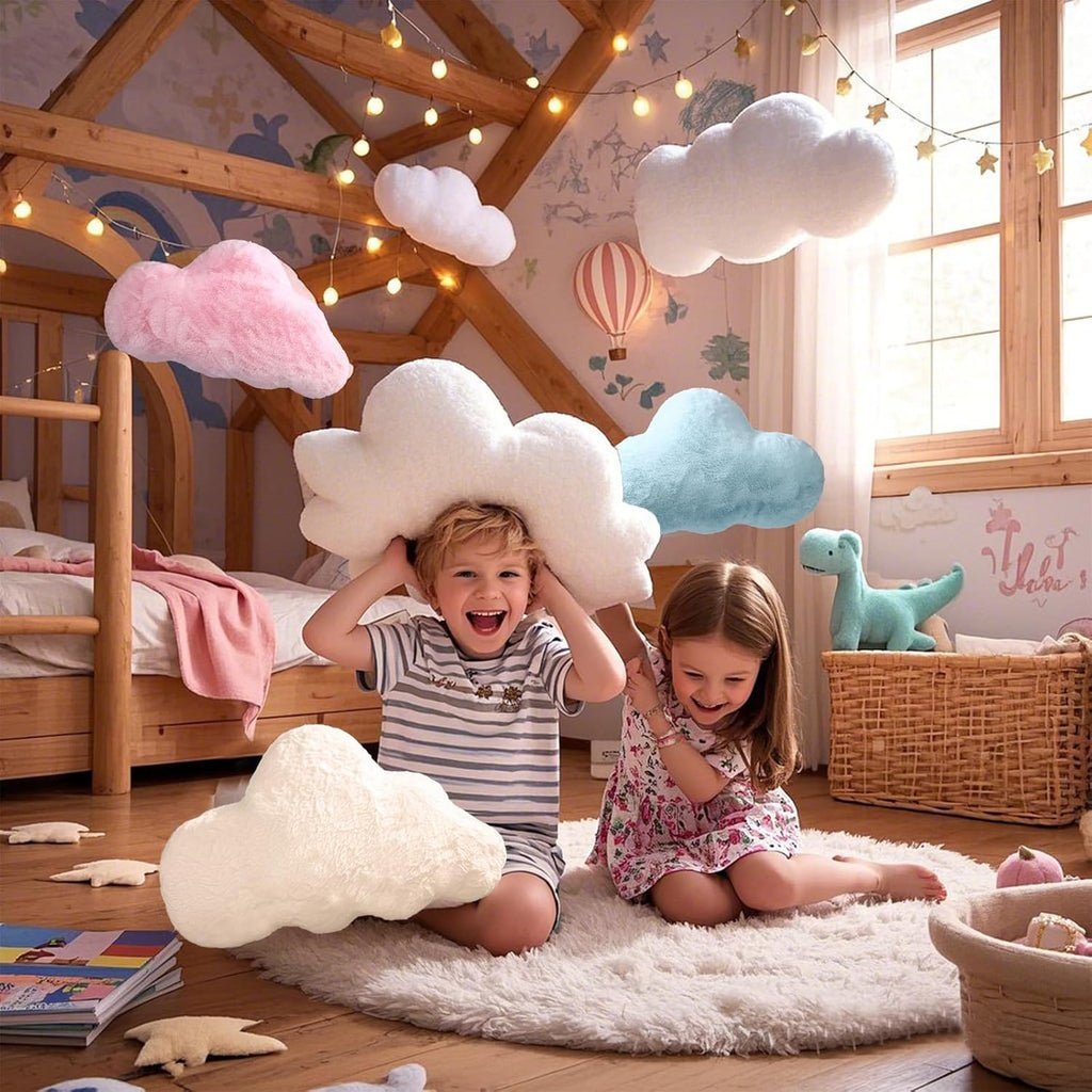 YRXRUS Cloud Pillows, White Cloud Shaped Pillow, Decorative Throw Pillow Gifts, Cute Plush Room Decor, Fluffy Faux Rabbit Fur 9.5"x16" Pillows for Living Bedroom Kids Room