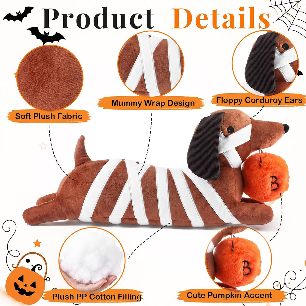 Gerrii 19'' Halloween Mummy Dachshund Pillow Dachshund Halloween Decoration