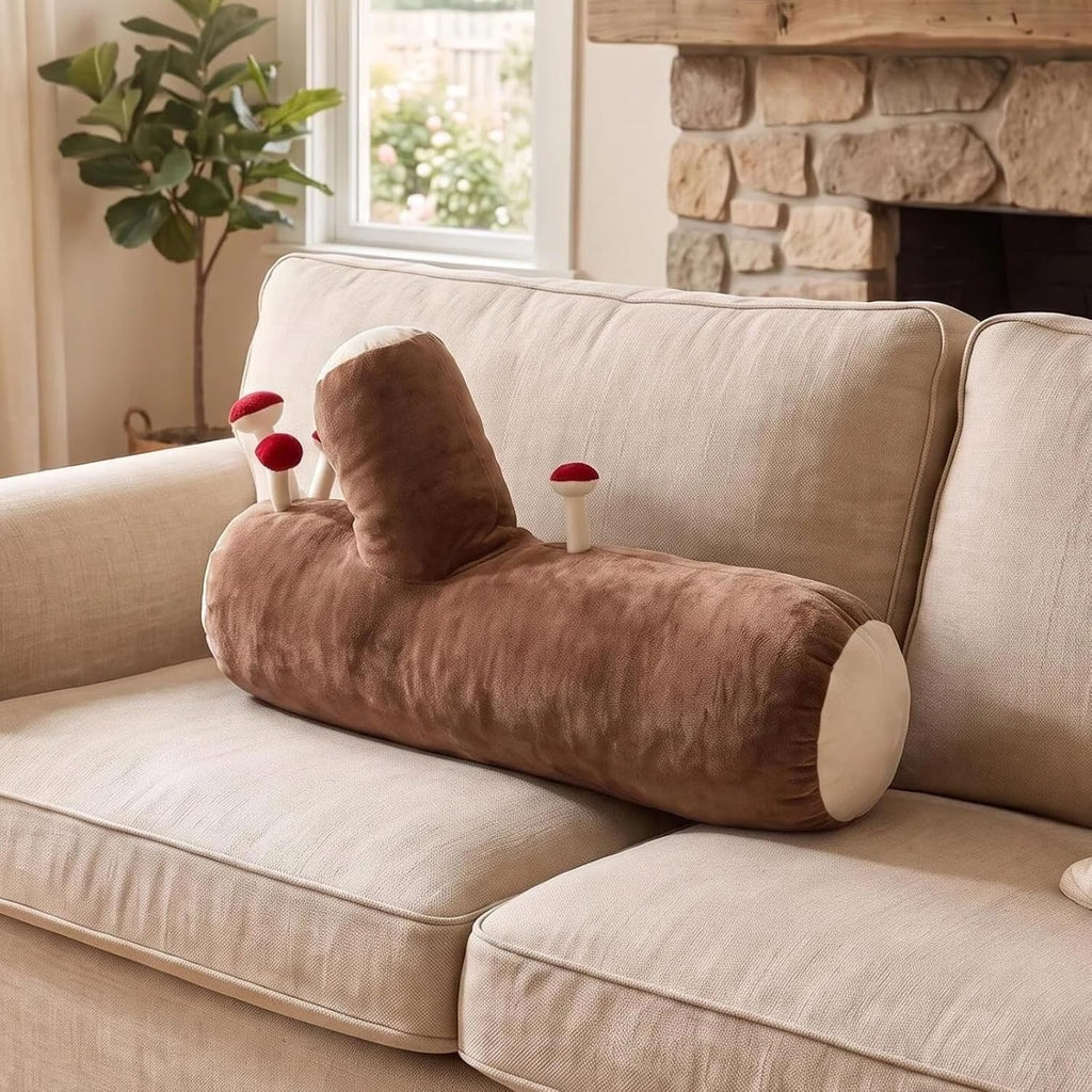 Decorative Mushroom Pillow, Long Cylinder Log Cushion, Fun Plant Pillow