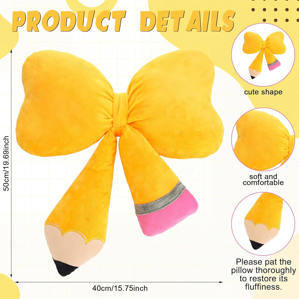 Qunclay Pencil Pillow for Classroom Cute Bow Teacher Throw Pillow Plush