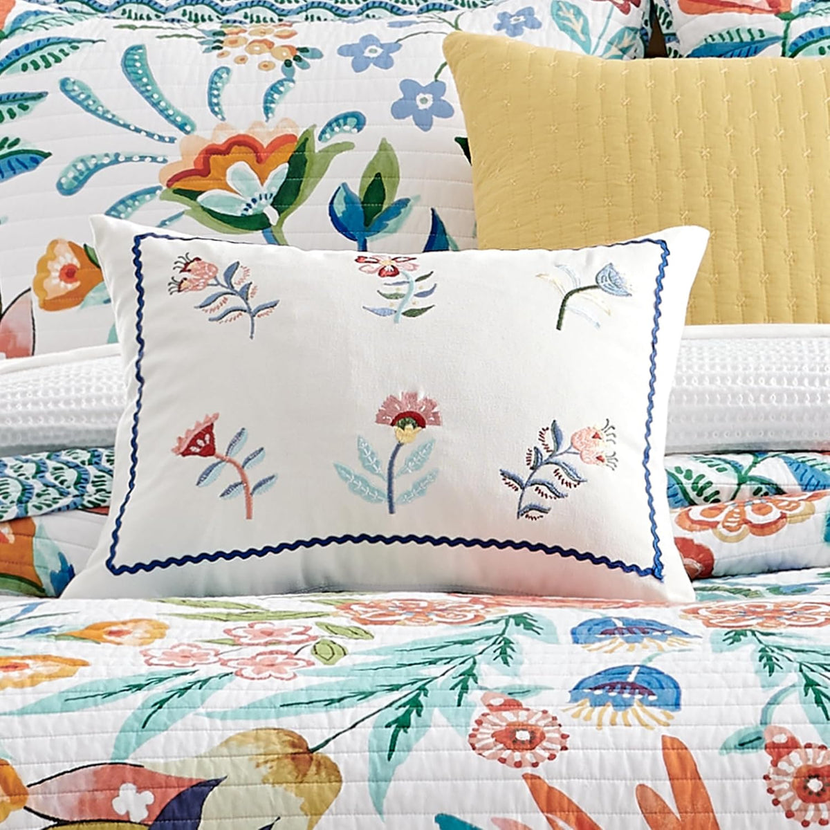 Levtex Home - Danika - Decorative Pillow (14 x 18in.) - Floral - Blue, Pink, Blush and White