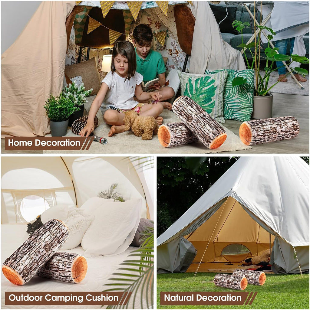 Huwena 4 Pcs Wood Pillows Tree Stump for Home Sofa Living Room Decor
