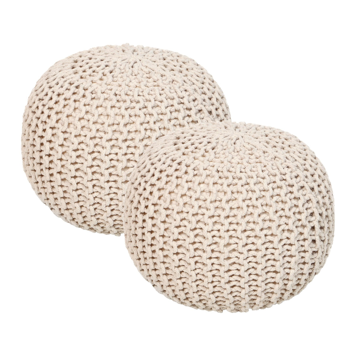 · REDEARTH · Round Pouf Ottoman - Hand Knitted Boho Poof - Mustard, Set of 2