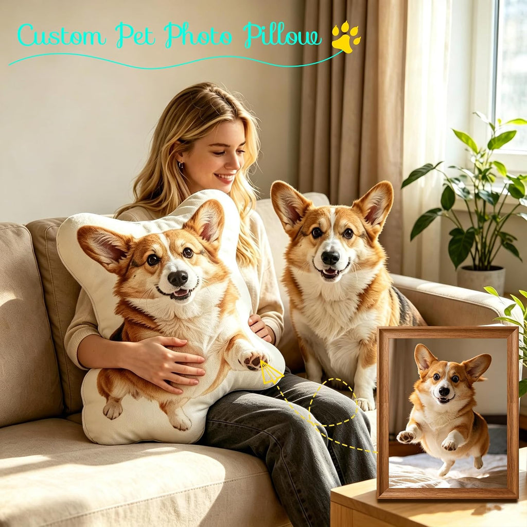 Custom Pet Pillow with Picture, Personalized Dog Cat Face Pillow
