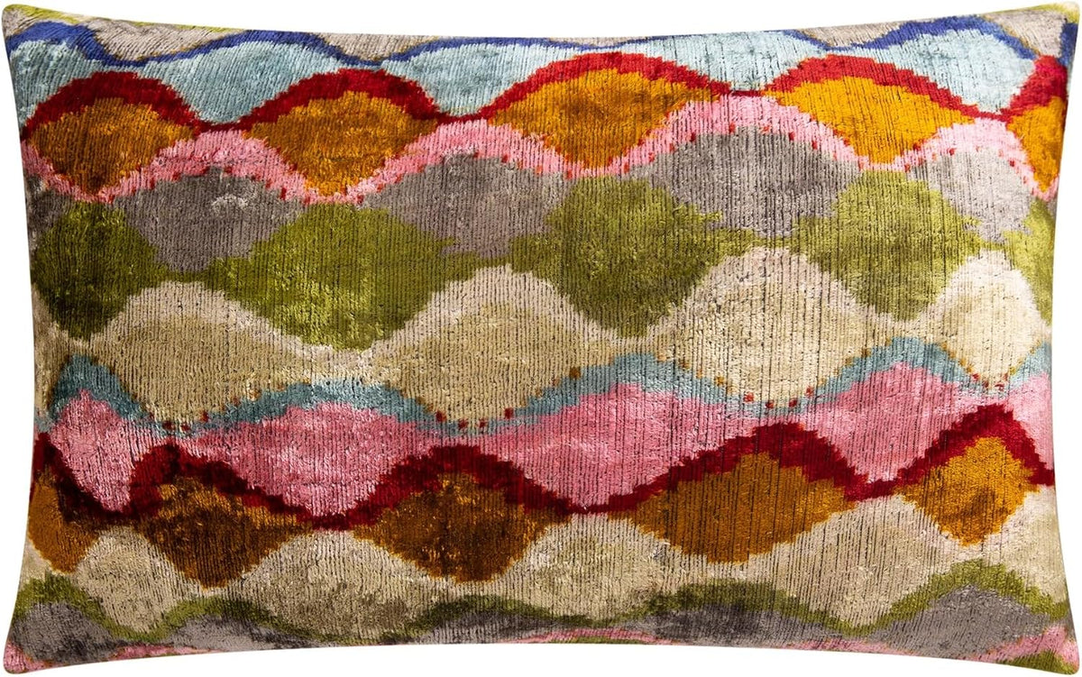 CANVELLO Handmade Velvet Throw Pillow – 16x24 Inch – Soft & Luxurious Decorative Cushion with Premium Down Feather Insert – Multicolor Abstract Design for Sofas, Couches & Beds
