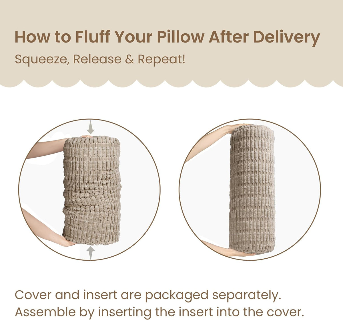 AELS Corduroy Striped Cylinder Pillows, 8" x 24" Decorative Bolster Pillows with Removable Washable Cover and Insert, Body Pillow for Couch and Bed, Living Room Bedroom Nursery Decor, Sand