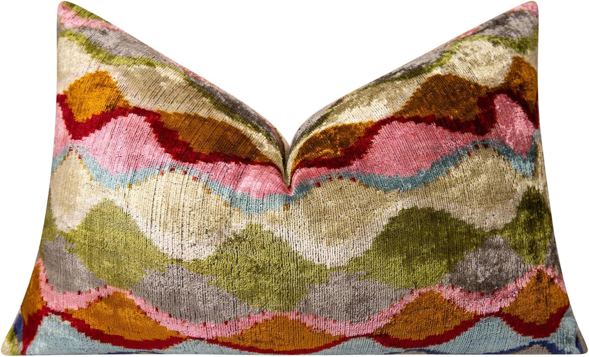CANVELLO Handmade Velvet Throw Pillow – 16x24 Inch – Soft & Luxurious Decorative Cushion with Premium Down Feather Insert – Multicolor Abstract Design for Sofas, Couches & Beds