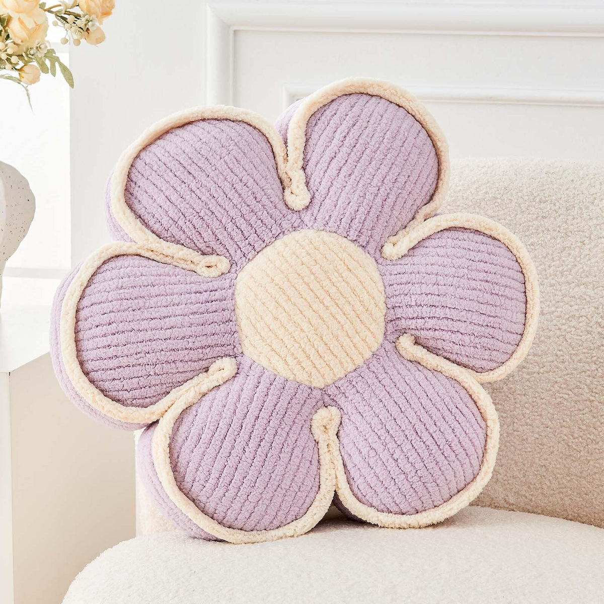 Kcvvcr Soft Flower Shaped Floor Cushion, Plush Decorative Throw Pillow, Cute Seating Cushion, Room Decor Pillow for Sofa Couch Bed (13.7 Inch, Black)