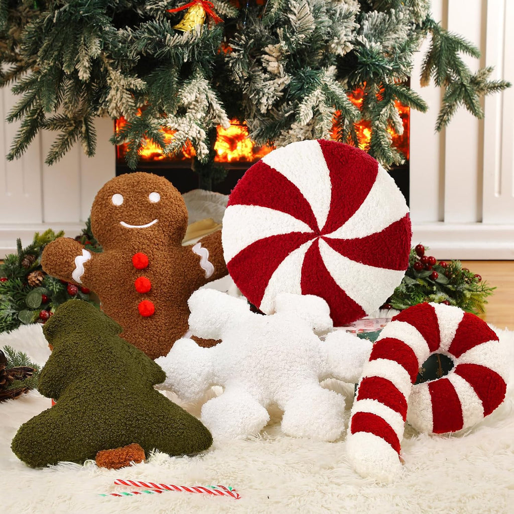5 Pcs Christmas Throw Pillow Gingerbread Man Xmas Tree