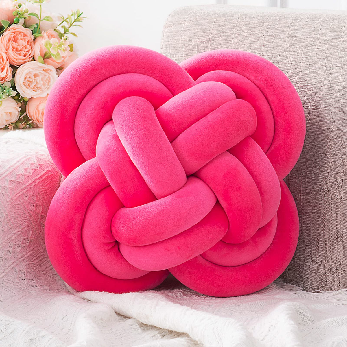 Knot Pillow, Decorative Throw Pillows with Soft Plush for Couch, 12" Knotted Pillows Black Dorm Room Decor Knot Pillow Ball Decorative Cushion for Bed Living Room