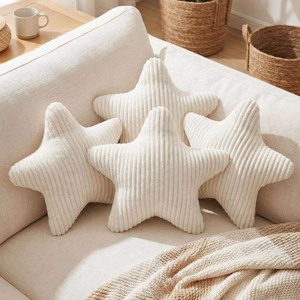 Qunclay 15" Star Pillow Star Soft Striped Faux Fur Plush White Throw Pillow