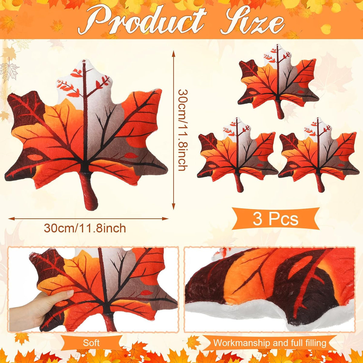 Yousoontic 3 Pcs 12" Fall Pumpkin Throw Pillows Thanksgiving Maple Leaf