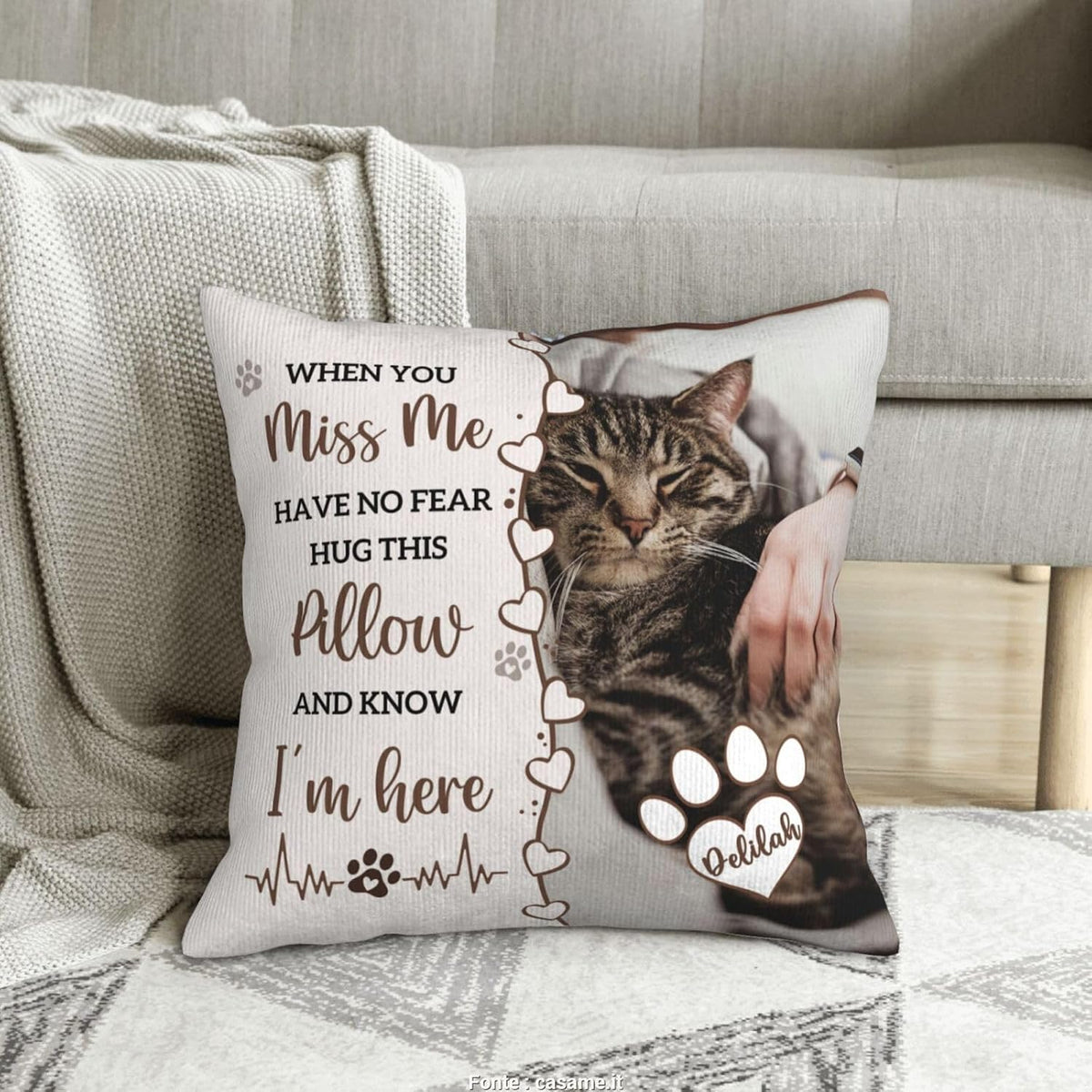 Personalized Pet Memorial Throw Pillow with Photo,Dog/Cat Loss Sympathy Gift,Pet Loss Bereavement Remembrance Gifts,Custom Pillowcase with Picture Two-Sided Design (Cream)