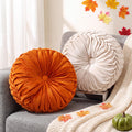 Beeveer 2 Pcs Round Throw Pillows Velvet Pleated Pillows, Ivory
