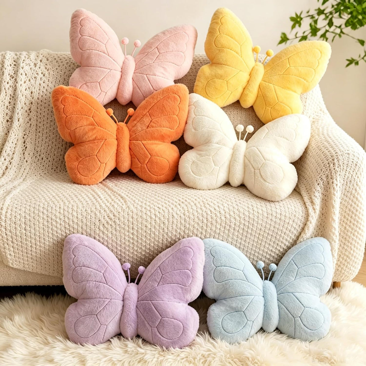 CANGHI Butterfly Pillow,Butterfly Throw Pillow,Pink 15"x18" Plush Cushion