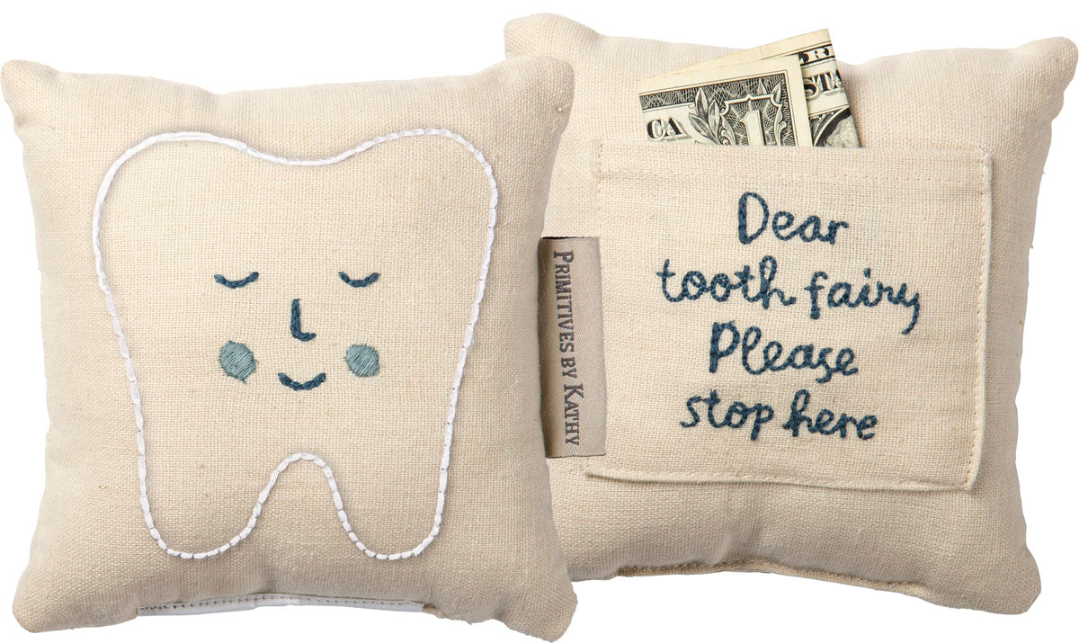 Primitives by Kathy Tooth Fairy Pillow, 5x5-inch - My BaBEE Tooth Keepsake with Storage Pocket for Rewards & Embroidered Bee Design