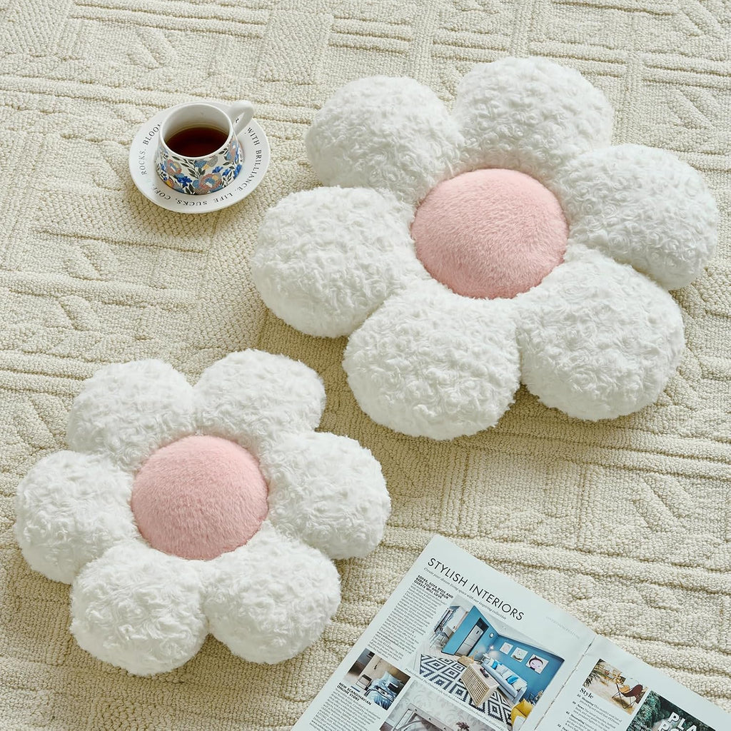 Flower Pillows, Decorative Throw Pillow with Soft Plush for Couch, Flower Shaped Pillow Home Decor Daisy Pillow for Bed (White, 14.9 Inches)
