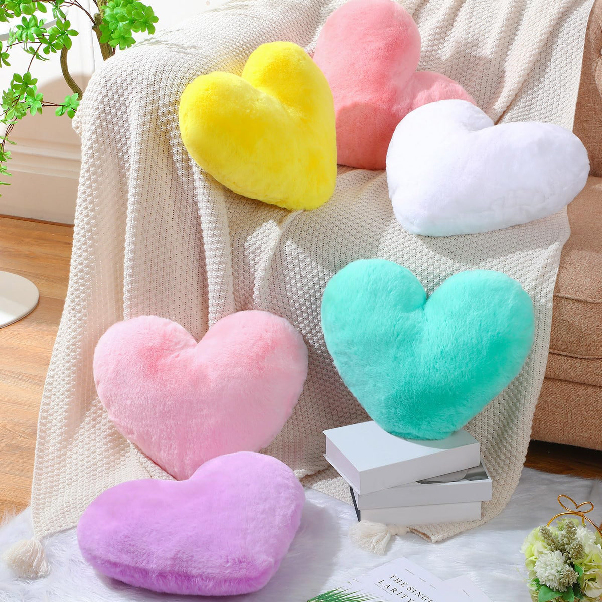 Liliful 6 Pcs Purple Heart Decorative Pillows