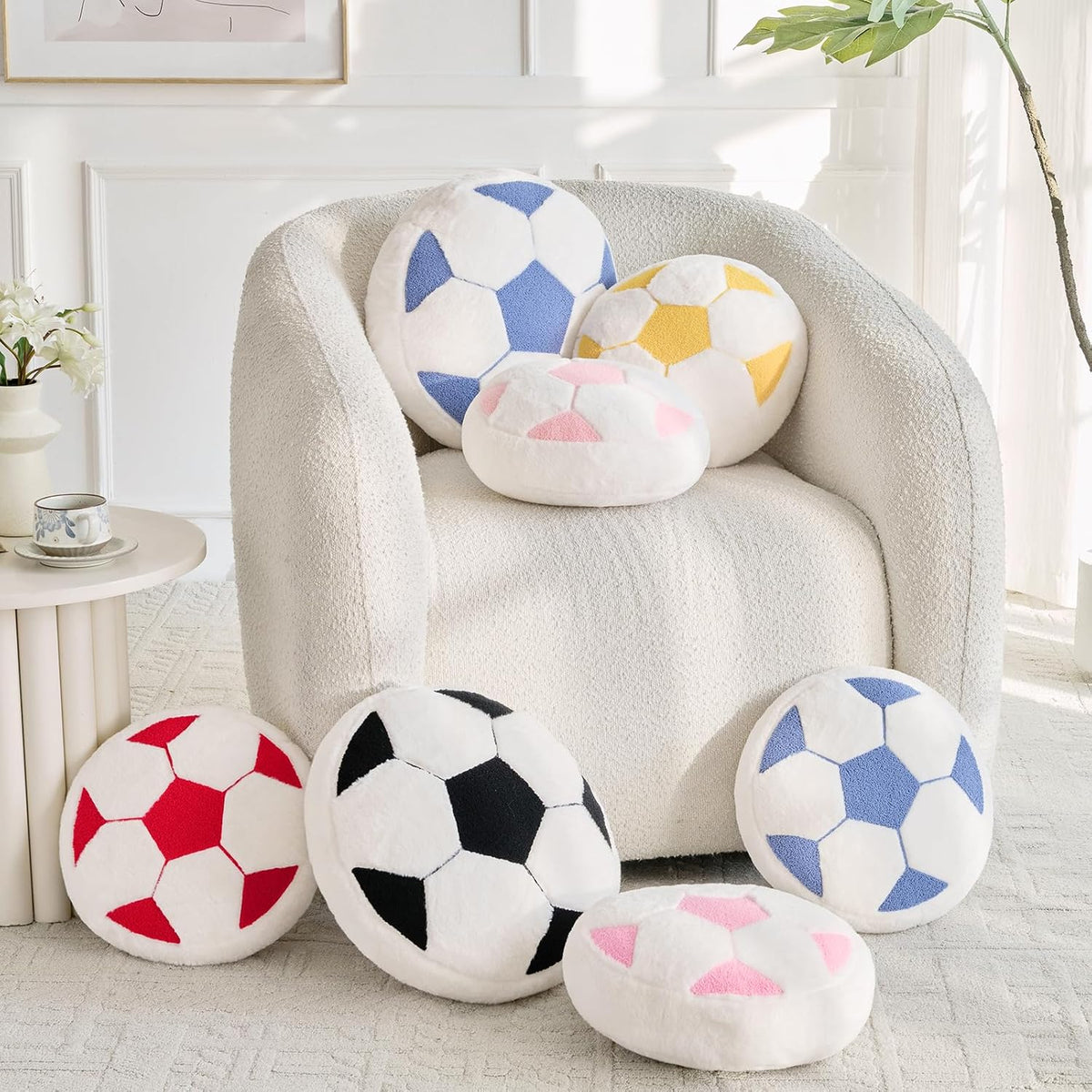 Baseball Pillow,12" Baseball Shaped Pillow Floor Cushion Seating Cushion with Faux Rabbit Fur,Round Ball Throw Pillow Room Décor for Sofa Couch Living Room
