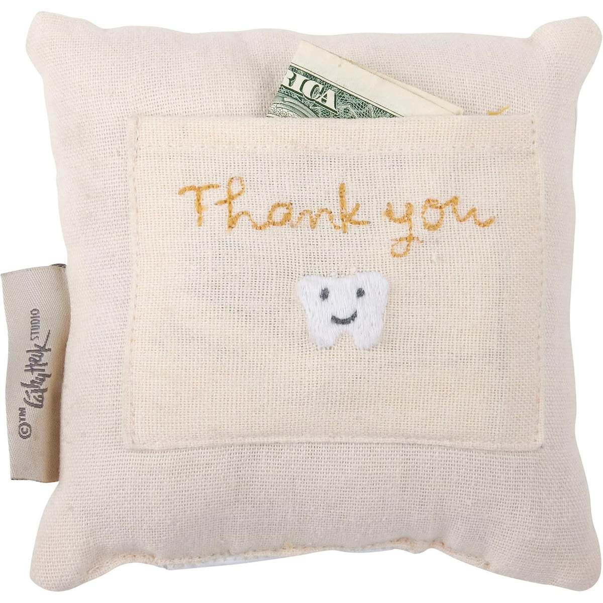 Primitives by Kathy Tooth Fairy Pillow, 5x5-inch - My BaBEE Tooth Keepsake with Storage Pocket for Rewards & Embroidered Bee Design