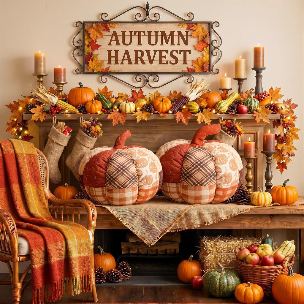 Junkin Pumpkin Pillow Set of 2 Orange Fall Patchwork Pillows
