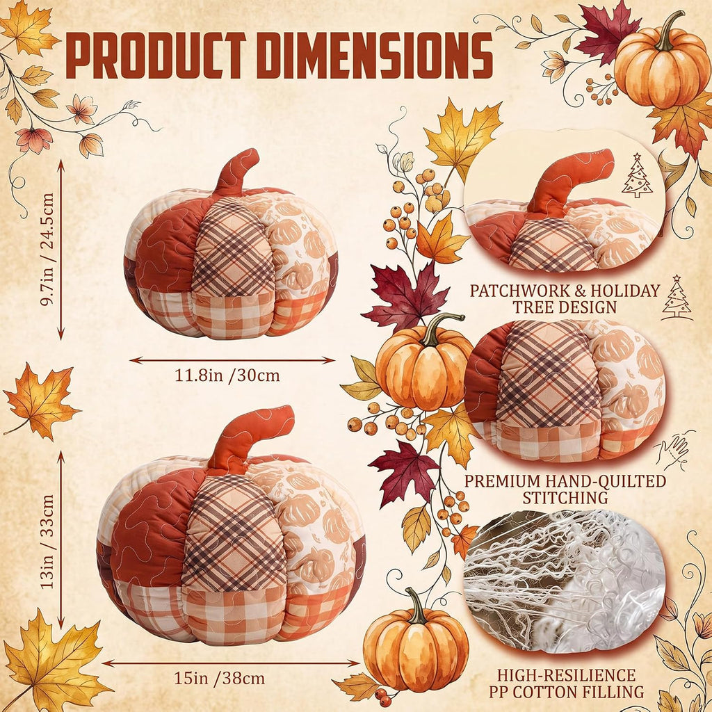 Junkin Pumpkin Pillow Set of 2 Orange Fall Patchwork Pillows