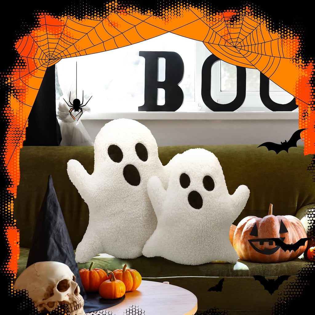 Konohan 3 Pcs White Ghost Halloween Throw Pillows Lovely Plush Stuffed