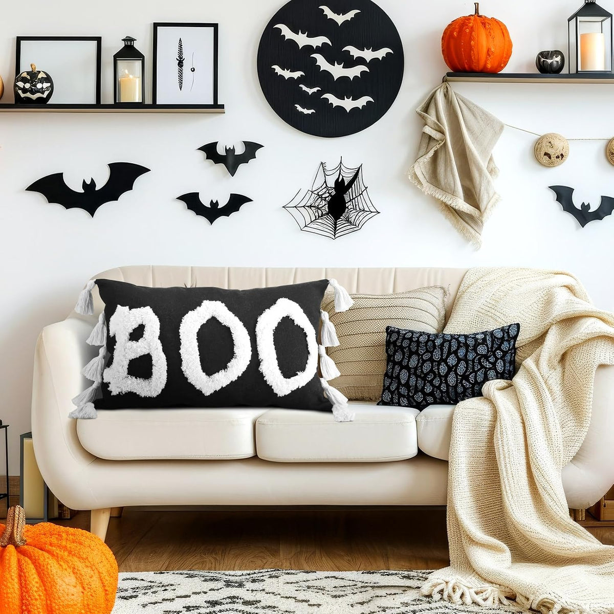 Yuntau Halloween Lumbar Pillow Covers, 12 x 20 Inch Boo Throw Pillow Case