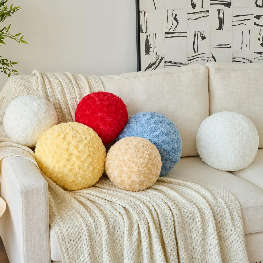 Ball Pillow, Decorative Round Pillow for Couch n, Circle Throw Pillows, Perfect Ball Pillows for Couch, Stylish Decorative Pillows, Versatile Round Throw Pillow (White, Mini-8.6 Inches)