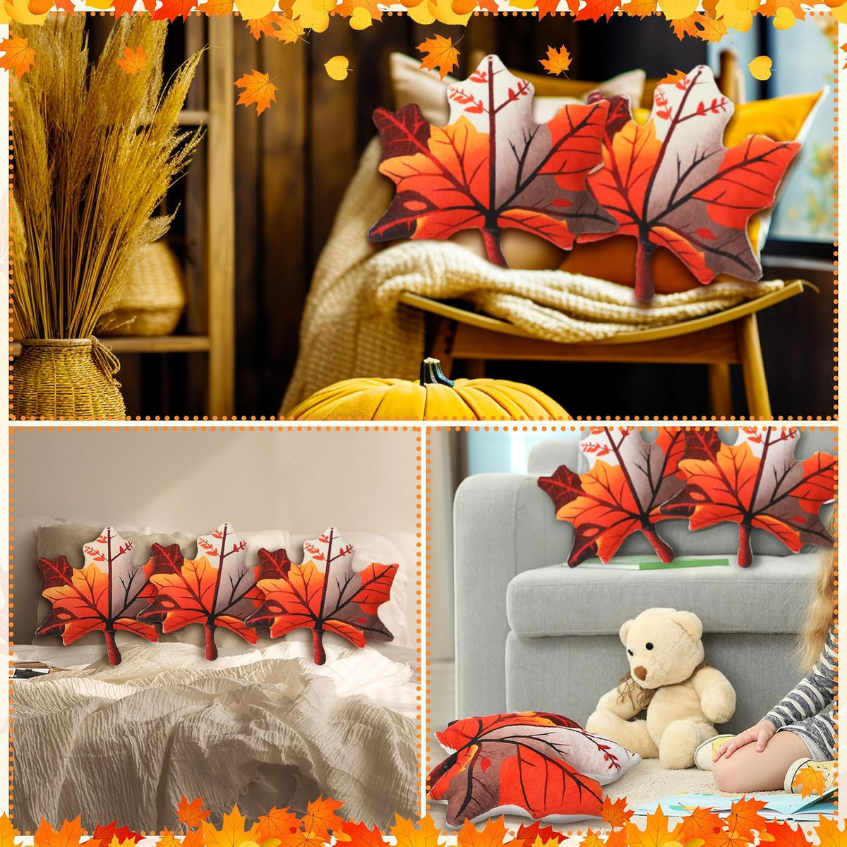 Yousoontic 3 Pcs 12" Fall Pumpkin Throw Pillows Thanksgiving Maple Leaf