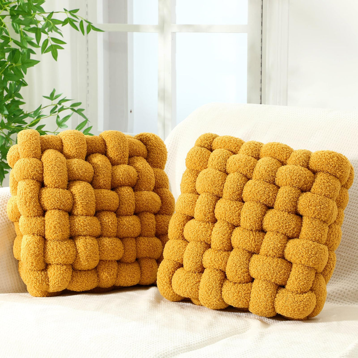 Wenqik 2 Pcs Knot Pillows Square Throw Pillow, Black, Crystal Velvet