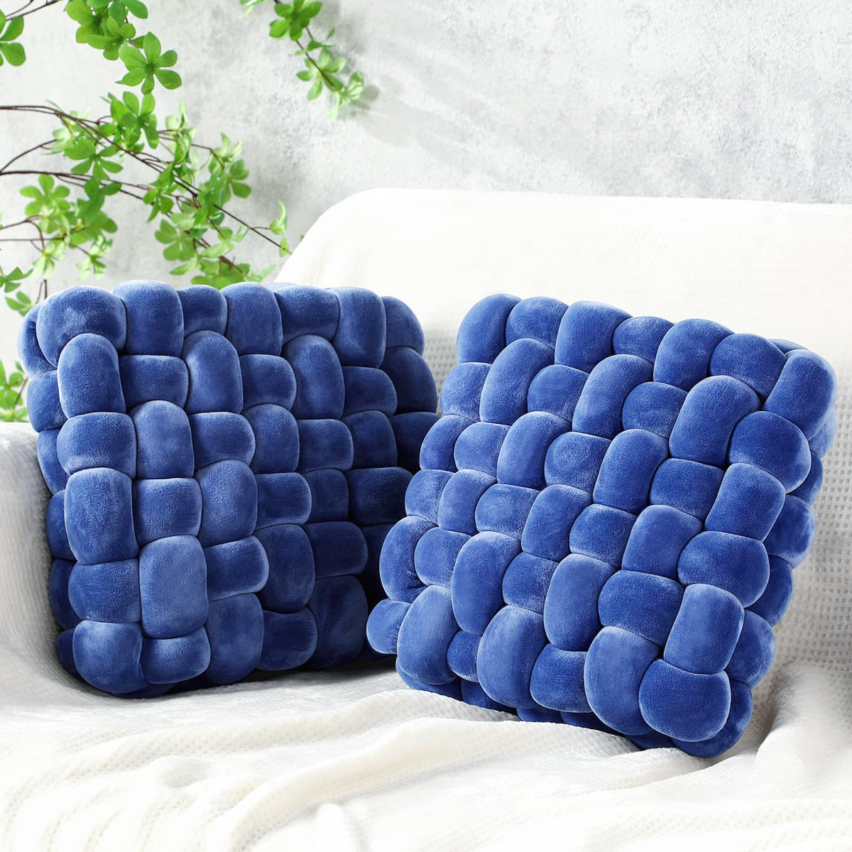 Wenqik 2 Pcs Knot Pillows Square Throw Pillow, Black, Crystal Velvet