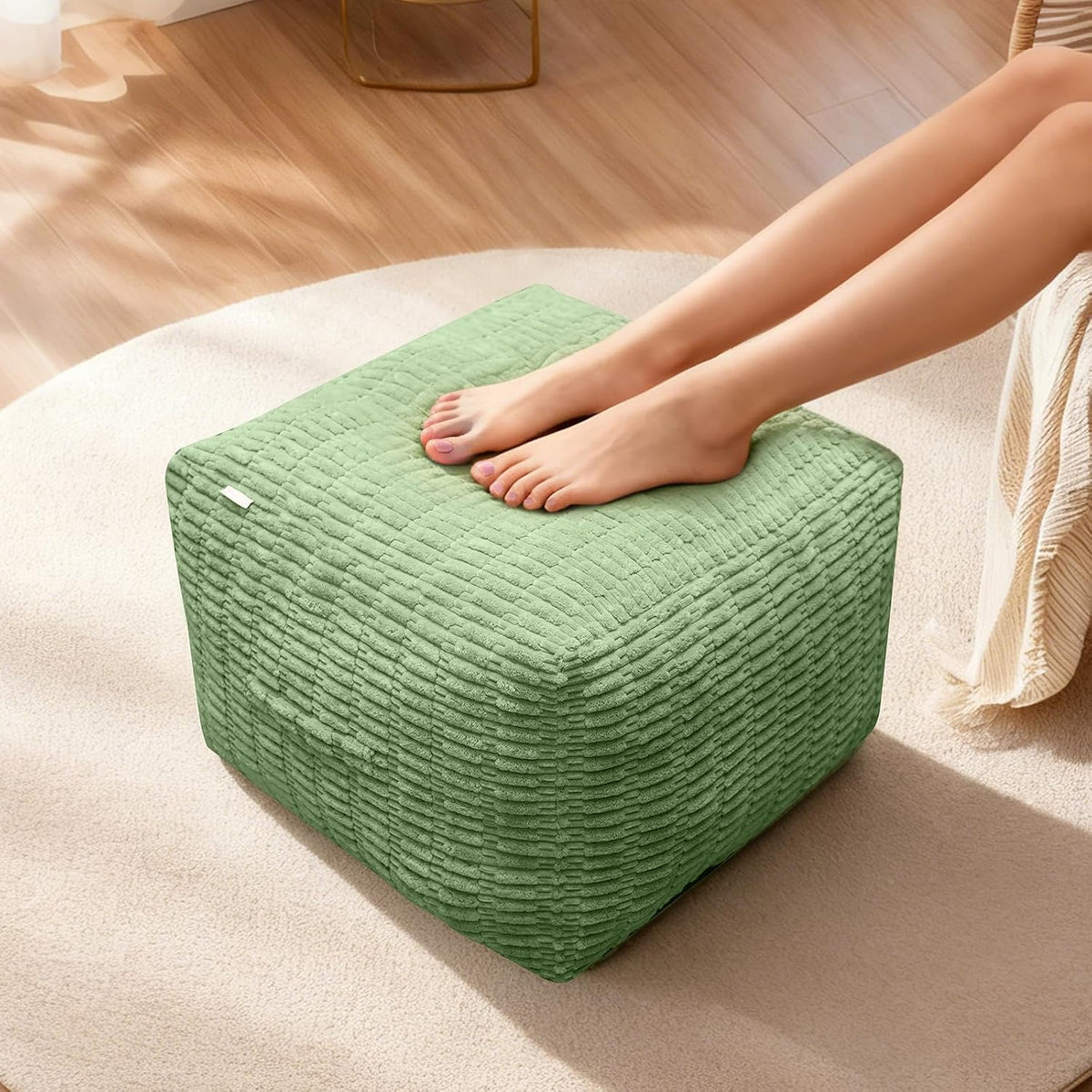 Pouf Ottoman, Soft Corduroy Pouf, Poofy Ottoman Foot Rest，Poufs for Adults, Poofs & Ottomans Furniture, Floor Poof-Chair for Living Room & Bedroom(1PC, Fruit Green, 26"×26"×16")