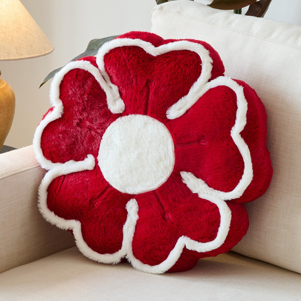 Flower Shaped Decorative Throw Pillow Cushion for Bed Couch, Cute Flower Plush Throw Pillows Home Decor Floor Pillow Seating Cushions (Beige, 13.7 Inches)