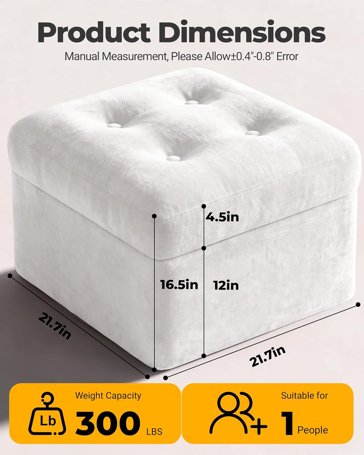 23.6in Pouf Ottoman, Chenille Ottoman Foot Rest with Dual‑Layer Support, Large Plush Pouf with Soft Chunk‑Foam Top & Firm Foam Base, Floor Foot Stool for Living Room, Beige