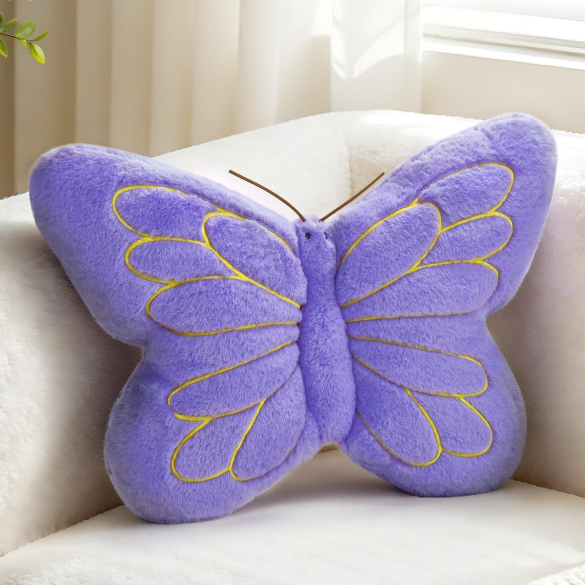 FALAX Yellow Butterfly Shaped Pillow 16.9" Plush Decorative Throw Pillows