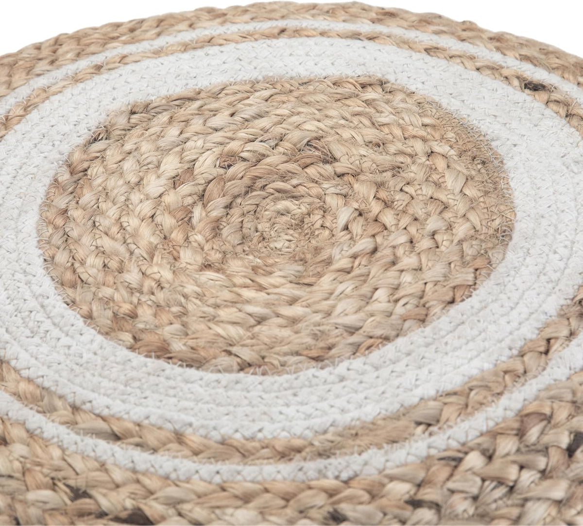 SIMPLIHOME Serena 18" Wide Round Pouf in White/Natural Jute and Cotton