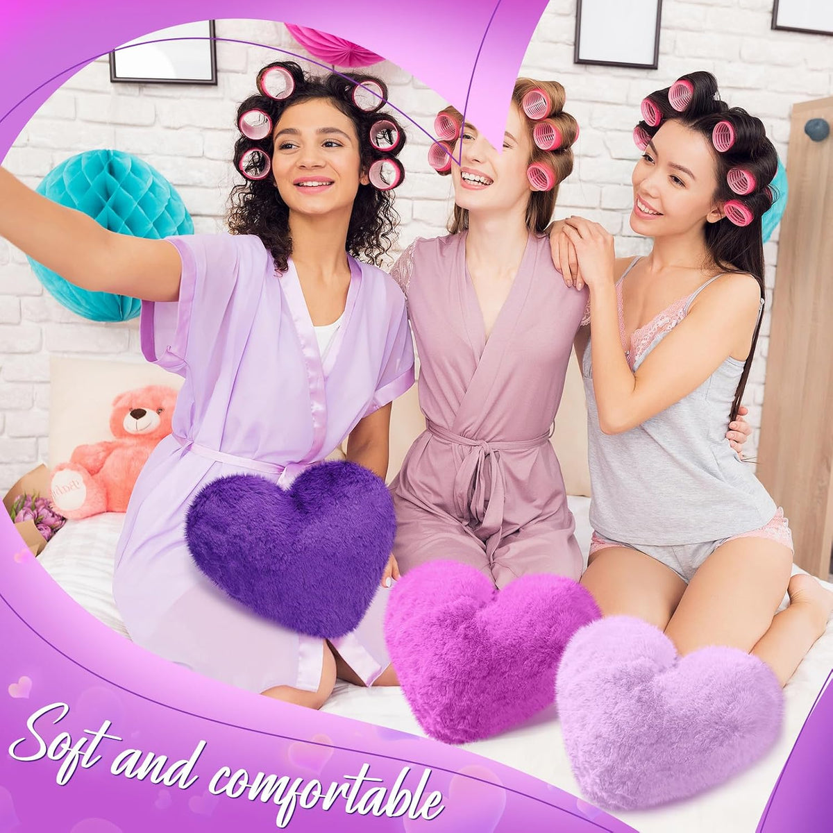 Liliful 6 Pcs Purple Heart Decorative Pillows