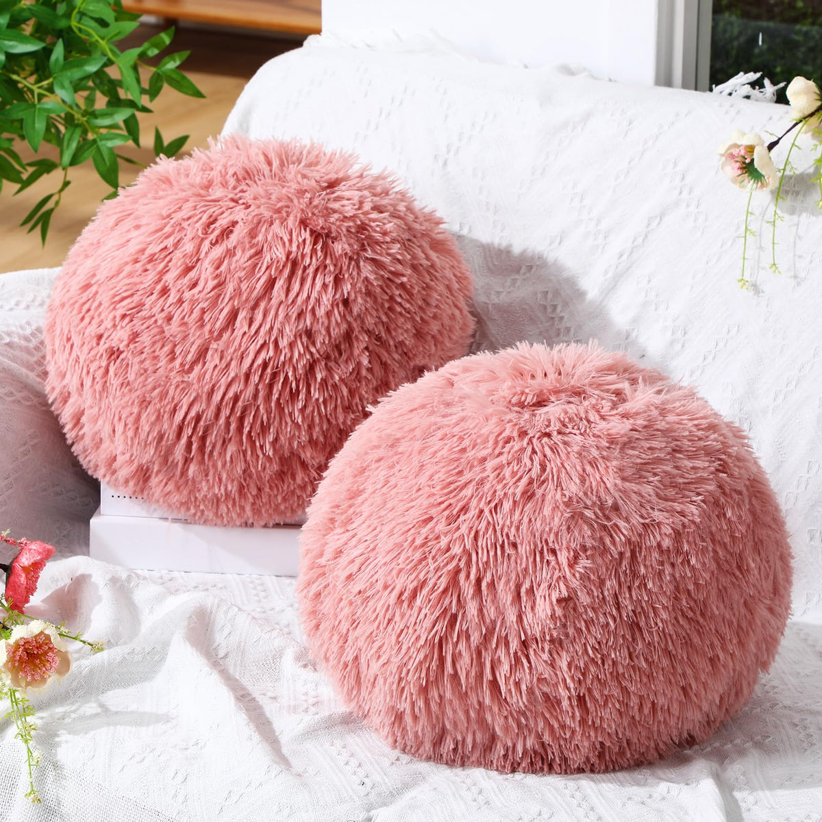 Black Round Ball Throw Pillow Plush Fluffy 10 Inch