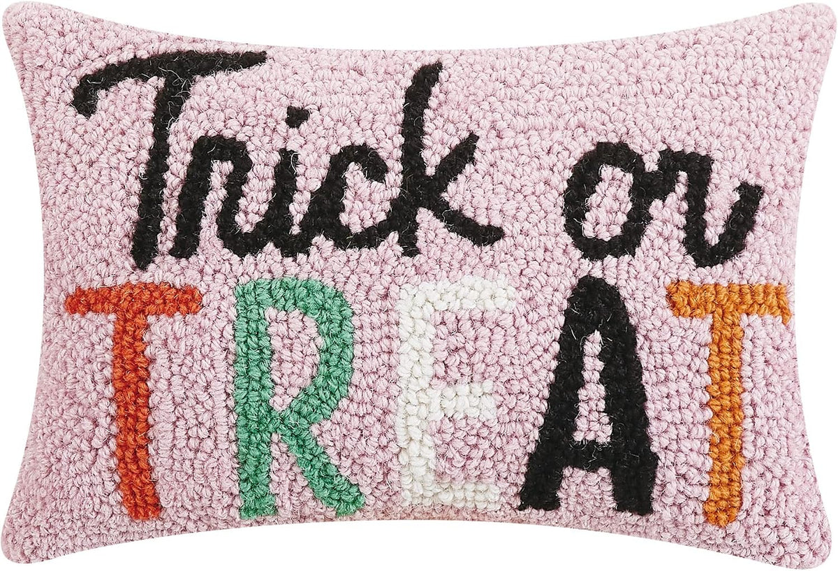Peking Handicraft Trick Or Treat Halloween Polyfill Hook Throw Pillow, 12-inch Square, Wool and Poly Velvet, Holiday Seasonal Decoration